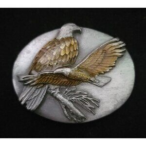 Siskiyou Buckle Co. 1990 Pewter Bald Eagles Belt Buckle R-89 Made In USA